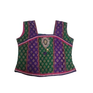 Purple and Green Embellished Bustier Blouse
